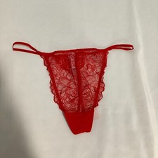 Savage X Fenty Women's Red Embroidered Lace Mid Rise Thong Panty Size Large