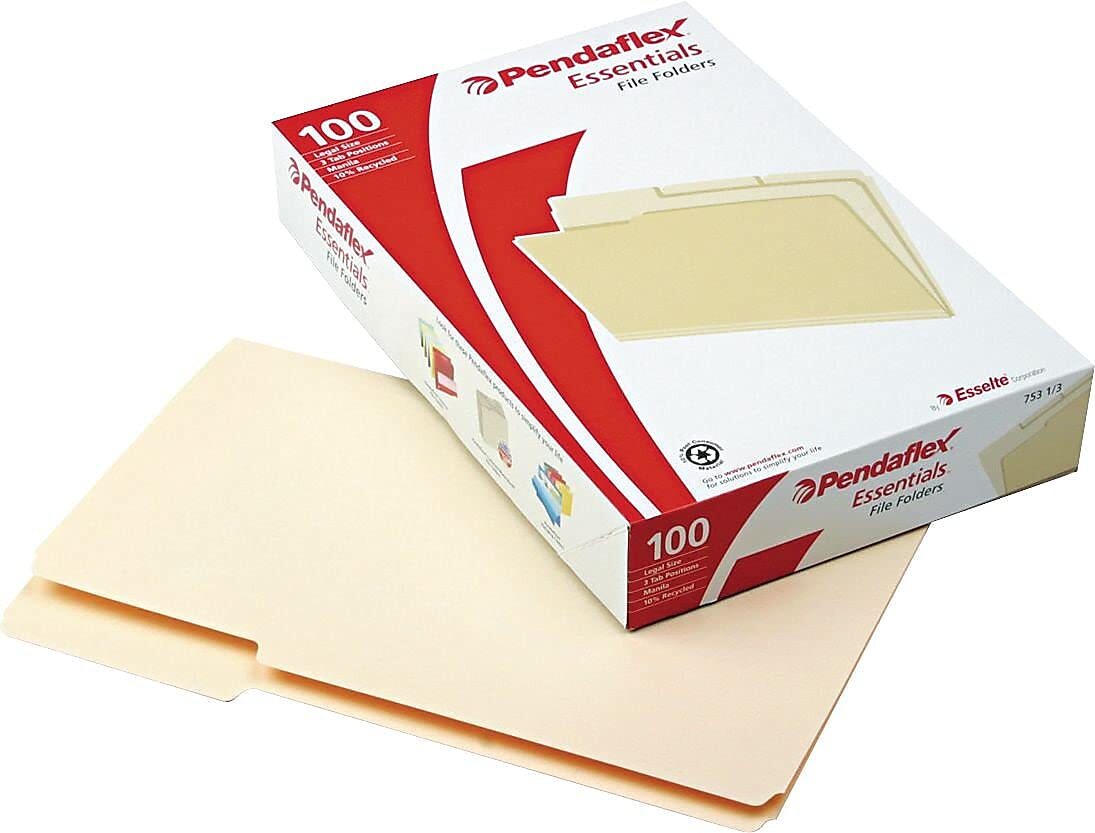 Letter Size File Folders Manilla Folders Pendaflex Essentials 752-1/3-3 ...