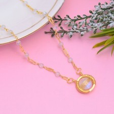 Sundance Mini Moonstone rainbow Wire-Wrapped 18k Gold plated silver necklace