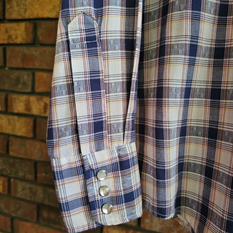 Camisa De Colección Años 70 Para Hombres Campus Resistente Country Cuadros Perla A Presión Western Abotonada S Foto 4 de 4