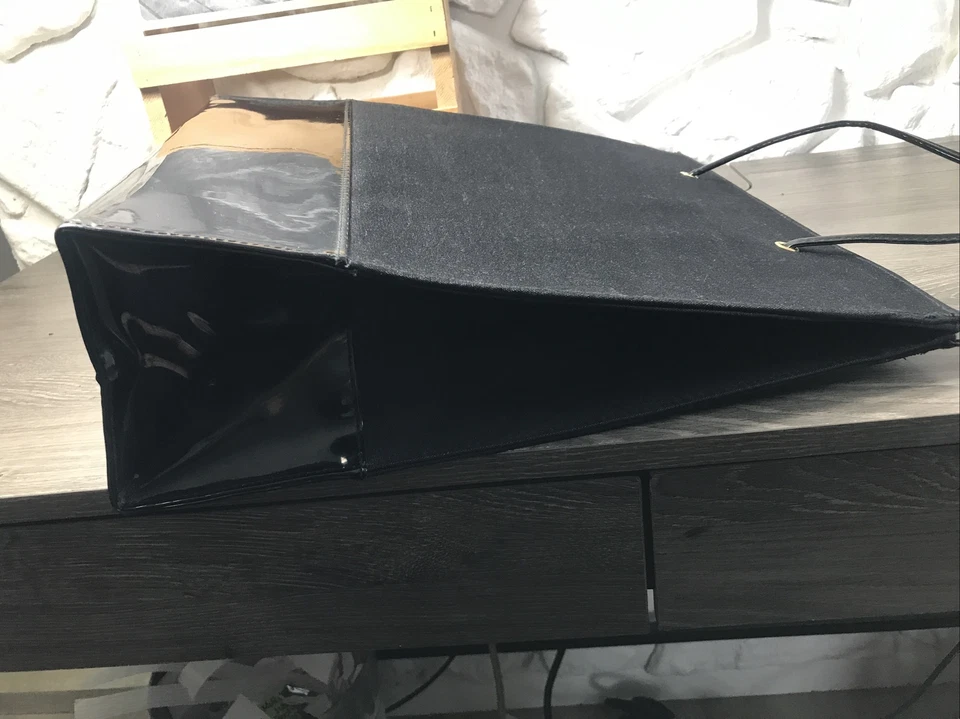 Bolso de Mano Princesa Marcella BORGHESE Negro Lona + Vinilo Forrado Usado en Excelente Condición Foto 3 de 4