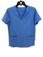 Figs Women's Blue Casma Three Pocket Short Sleeve Scrub Top Size Small