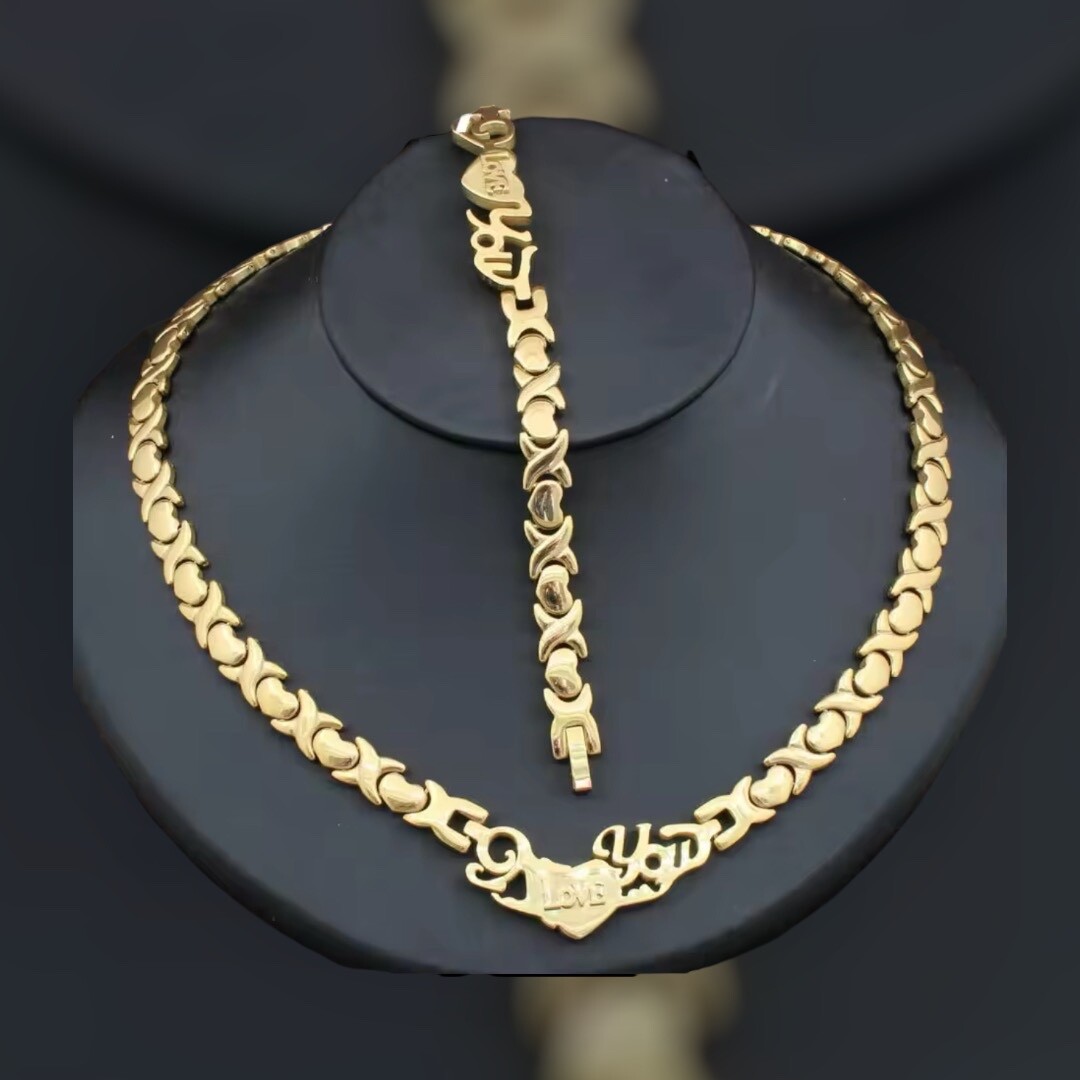 Conjunto de collar y pulsera para mujer Corazón de acero inoxidable