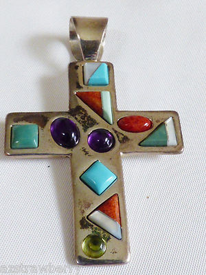 Jay King Mine Finds DTR Sterling Silver 925 Gem stones Modern cross Pendant