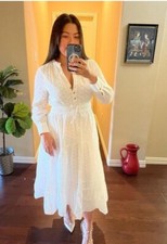 ZARA DRESS WITH CUTWORK EMBROIDERY OYSTER WHITE SIZE M BNWT