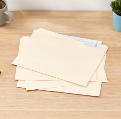 AmazonBasics AMZ400 1/3-Cut Tab Positions File Folders, Manila - Pack of 99