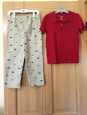 NEW Carter's Boys Dinosaur Polo Shirt  Pants Set Red Khakis many sizes