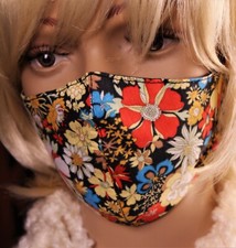 Colorful Flower Face Mask with Filter Pocket Reusable Cotton Boho Hippie Style