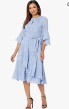 TAHARI Arthur S. Levine Woman’s Dress Blue Belt Lining Ruffles Floral Size 6 EUC