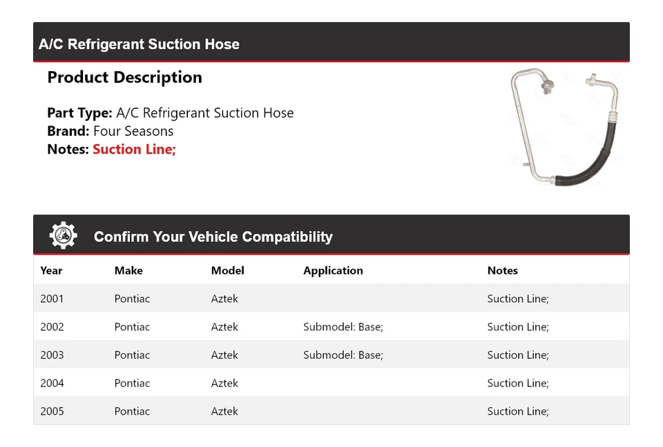 Mangueira de sucção refrigerante A/C Pontiac Aztek 2001-2005 4 estações 2002 2003 - Imagem 2 de 4