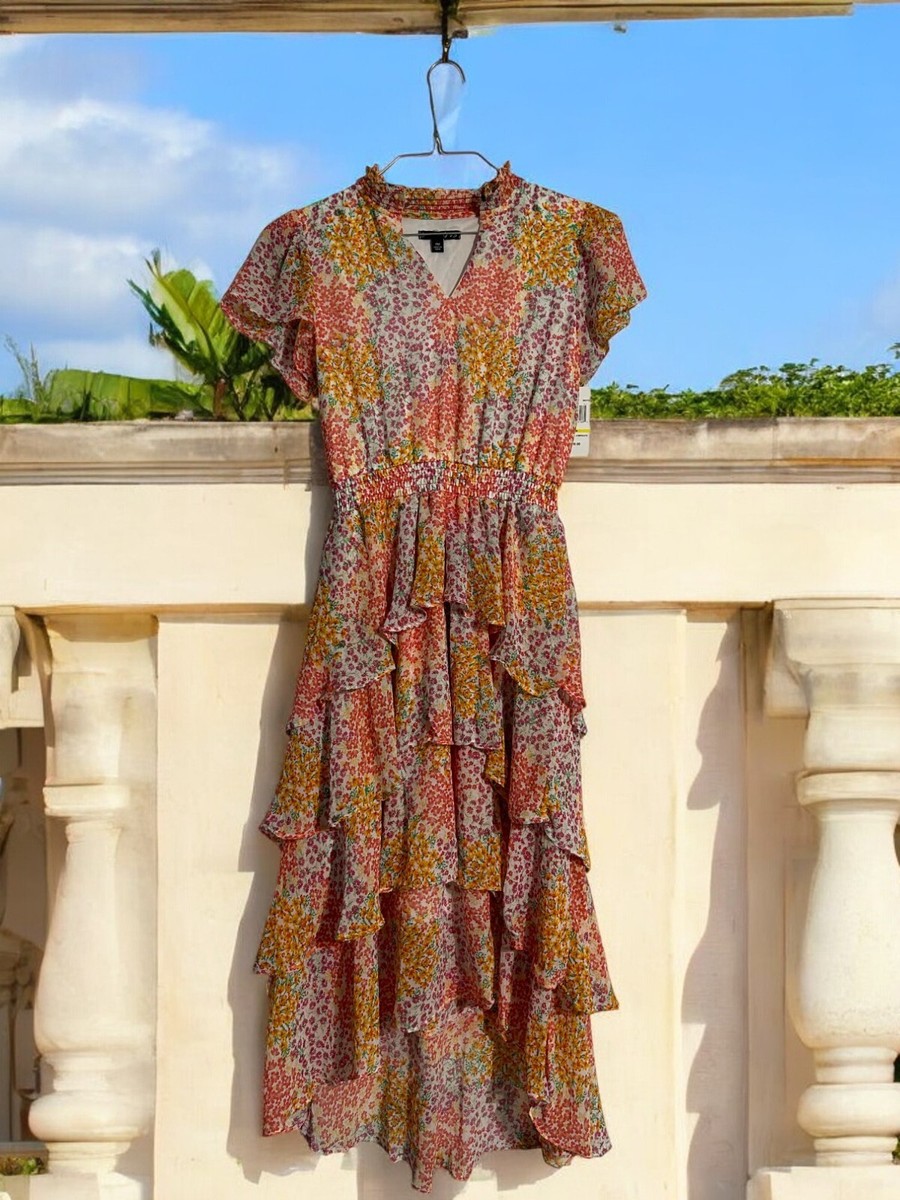 Sam & Jess Women's Floral-Printed Smocked-Waist Tiered Midi