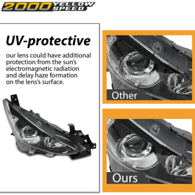 Projector Headlights For 2014-2016 Mazda 3 – Black Housing Halogen – Pair