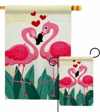 True Love Flamingo Garden Flag Valentine Springtime Decorative Yard House Banner