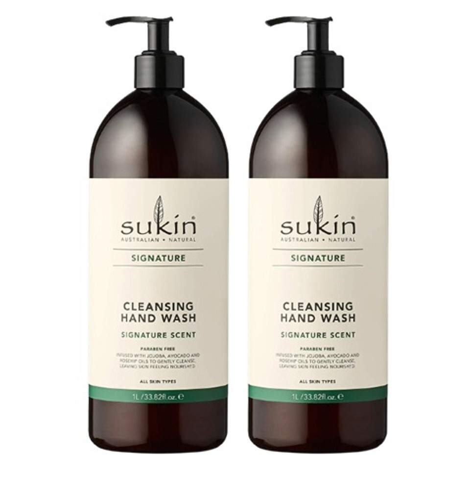 2 x Sukin Hand Wash Cleansing Botanical Liquid Soap Dispenser Hydrate 2L
