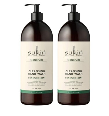 2 x Sukin Handwäsche Reinigung botanischer flüssiger Seifenspender Hydrat 2L