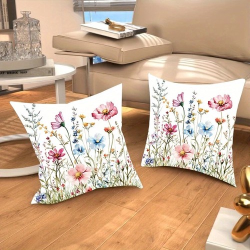 Pair of Lovely Amerous Wild Flower Design Cushion Covers. 18" x 18" - Picture 4 of 7