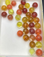35 Red Orange Yellow Vitro Hybrid Cats Eye Marbles Vintage Marbles