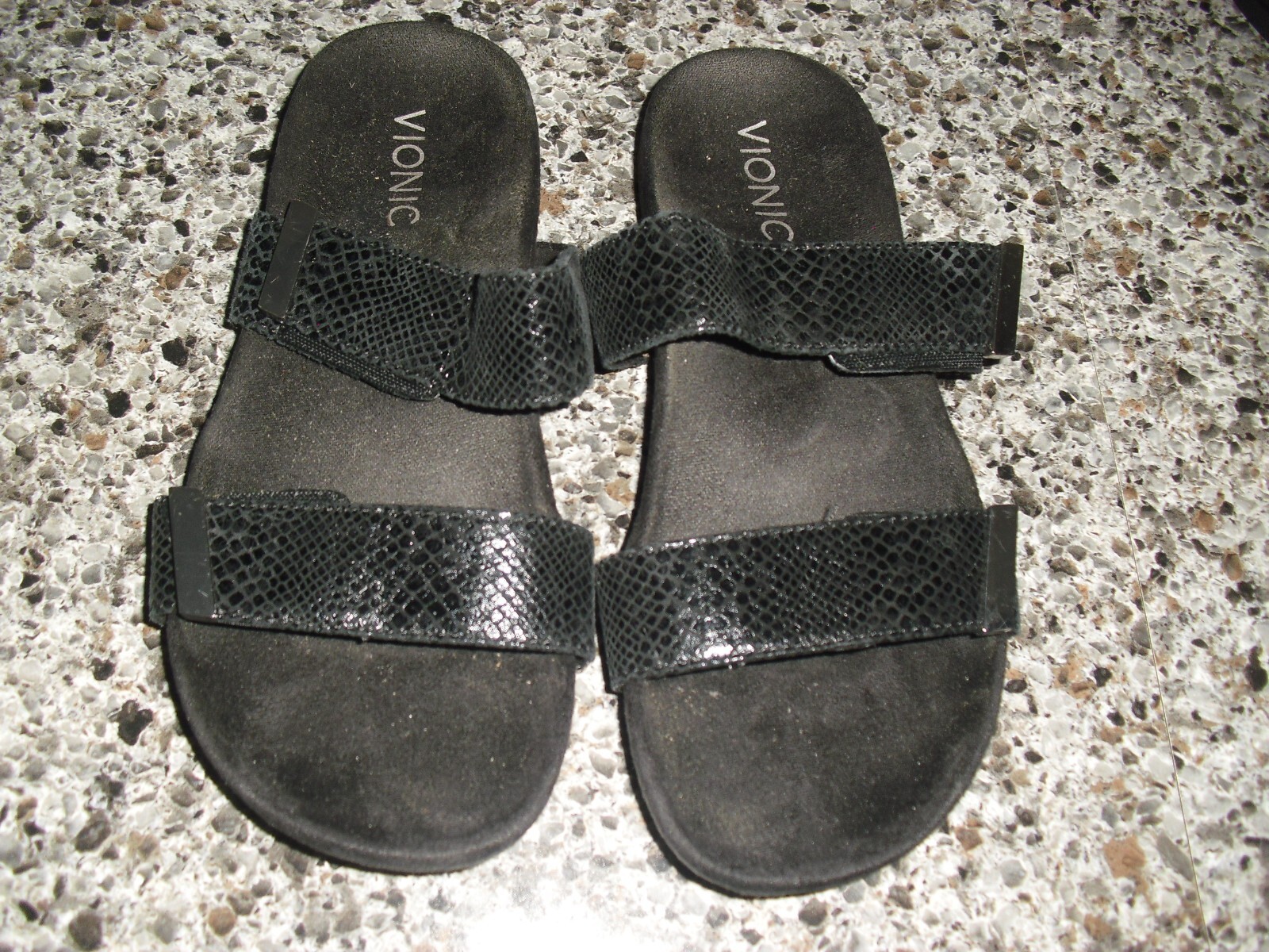 VIONIC BLACK ADJUSTABLE DOUBLE STRAP SLIP ON FLAT… - image 1