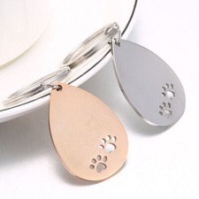 Personalized Dog Tag KeyChain Custom Free Engraving With Pet Paw Charm KeyRing