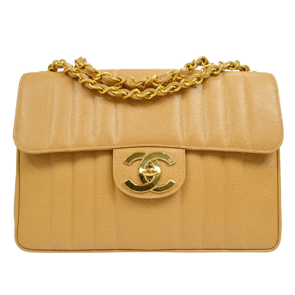 CHANEL Classic Flap Jumbo Mademoiselle Shoulder Bag Beige Caviar 