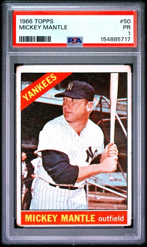 1966 TOPPS #50 MICKEY MANTLE PSA 1