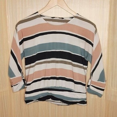 Zara Basic Watercolor Striped Blouse With Pleating