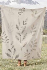 Grey Botanical Leaves Coral Fleece Cozy Throw Blanket Minimalist Elegant