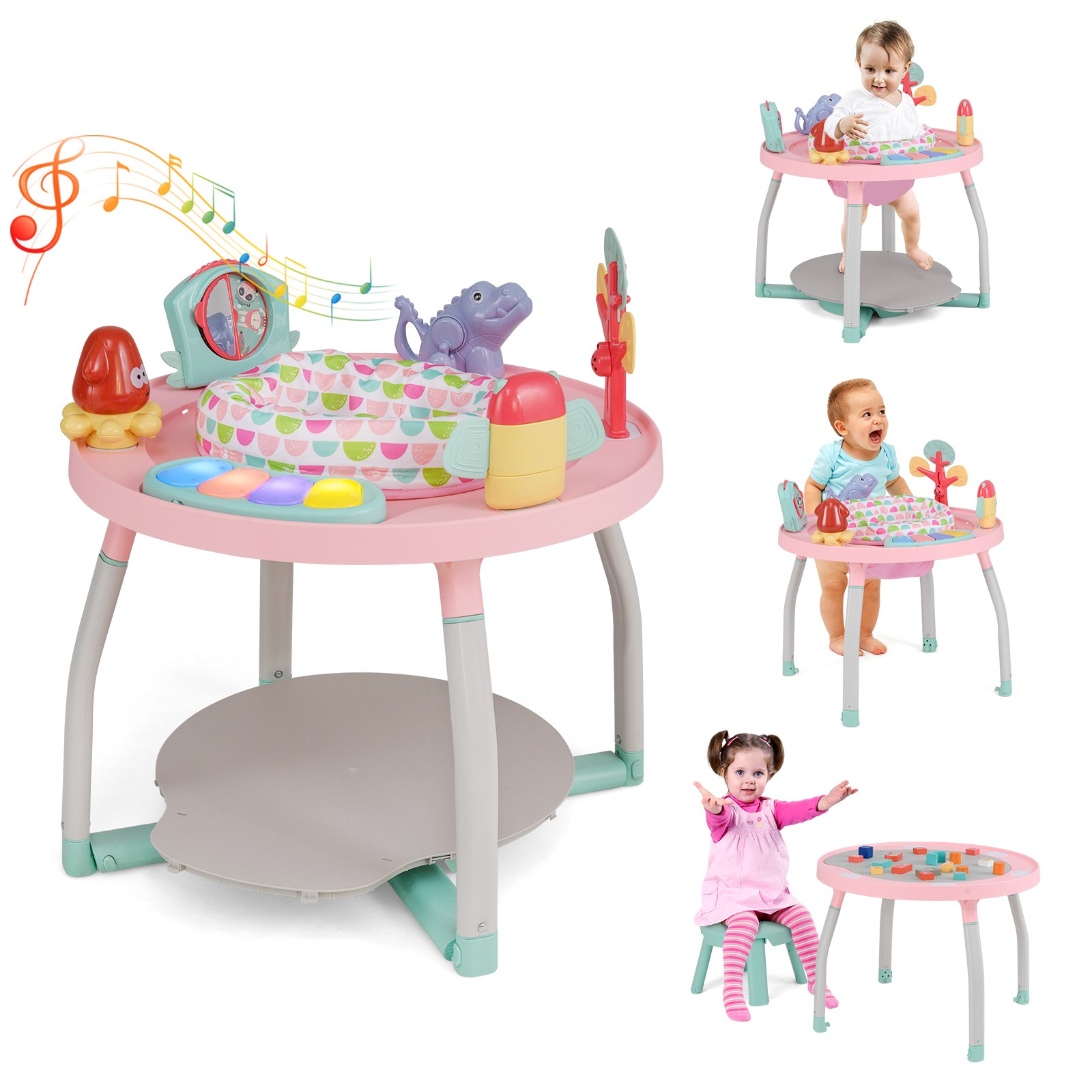 5-in-1 Baby Activity Center with Rotating Seat Removable Toys Lights & Music