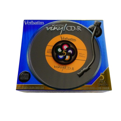 Brand New Verbatim Digital Vinyl CD-R 5 Pack 80 min 700 mb Retro 5 Colors - Picture 1 of 2
