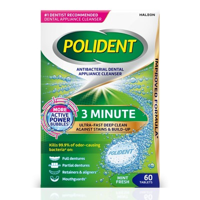 Polident 3 Minute Antibacterial Dental Appliance 60 Count (Pack of 1) 