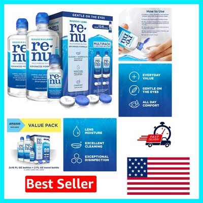 Advanced Multi-Purpose Contact Lens Solution with Cases - 16oz x 2 + Travel Size