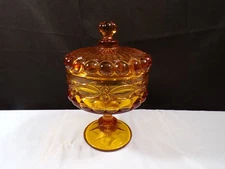 L.G. Wright Amber Glass Eyewinker Eye Winker Covered Footed Candy Dish
