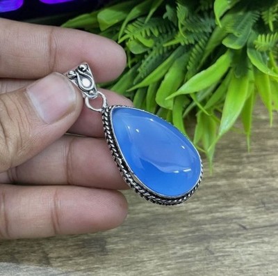 Lush Blaue Chalcedon Edelstein 925 Sterling Silber Anhänger S-324