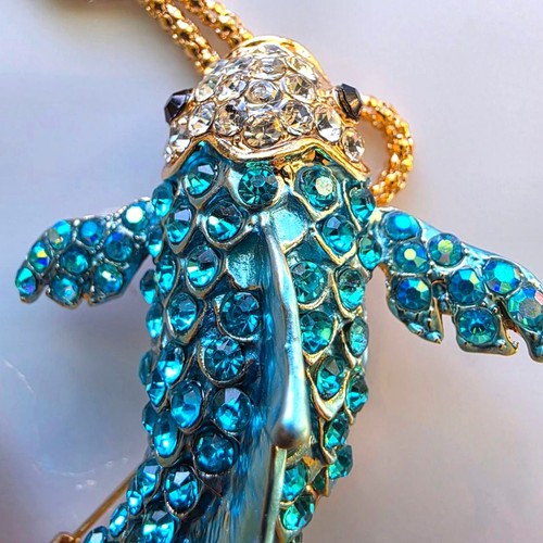 Betsey Johnson Koi Fisch Anhänger Halskette blau Strass - Bild 4 von 9