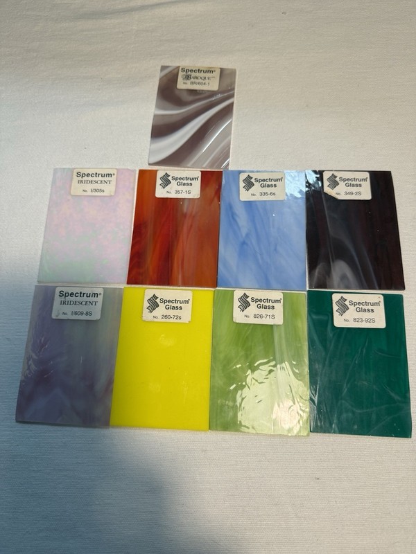 Lot Of 9 Vintage Spectrum Glass Samples For Stained Glass and ART Glass Projects