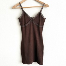 Brown Rib Knit Babydoll Mini Dress Womens Sma...
