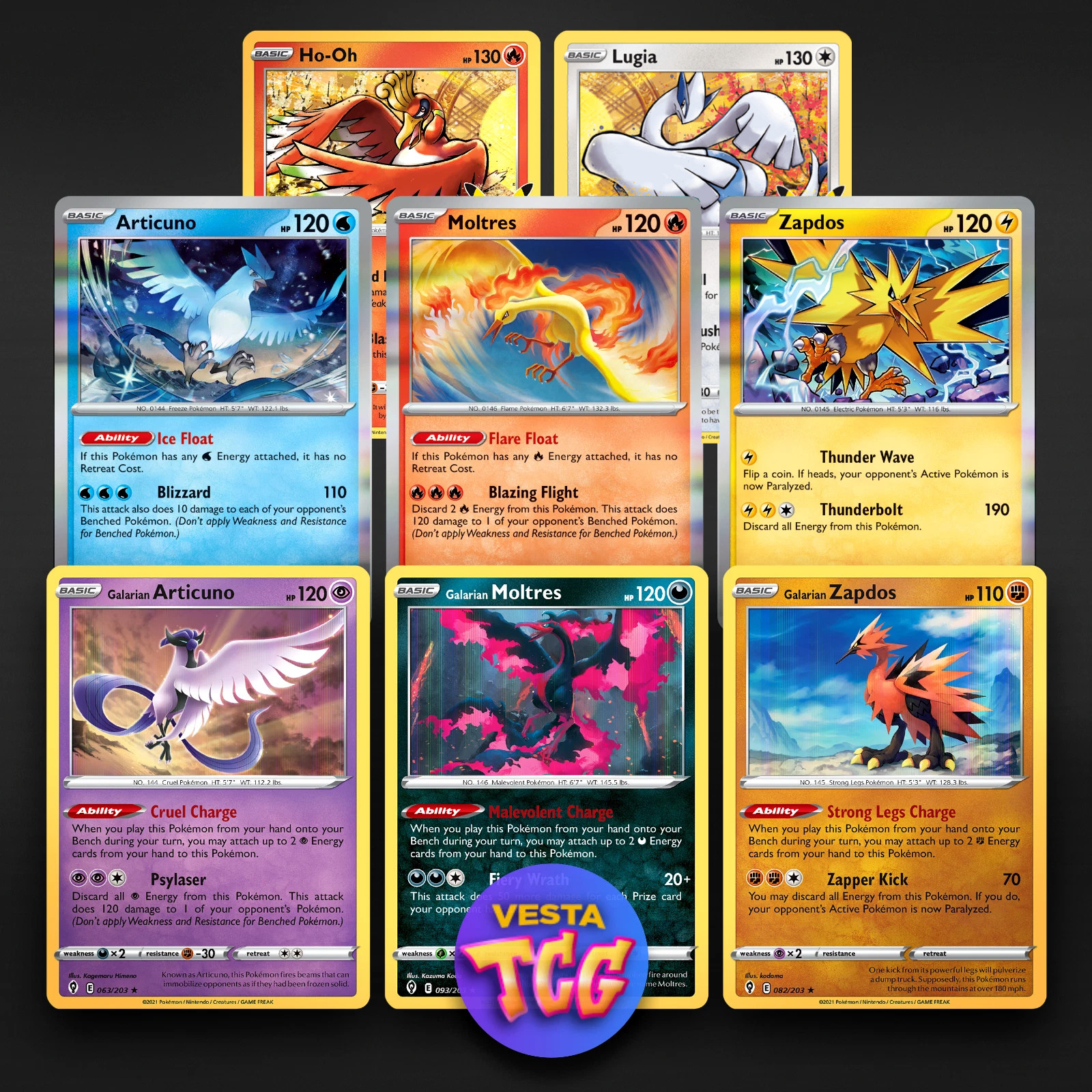 Pokemon TCG Legendary Birds 8 Card Set NM Lugia Ho-oh Articuno Moltres Zapdos