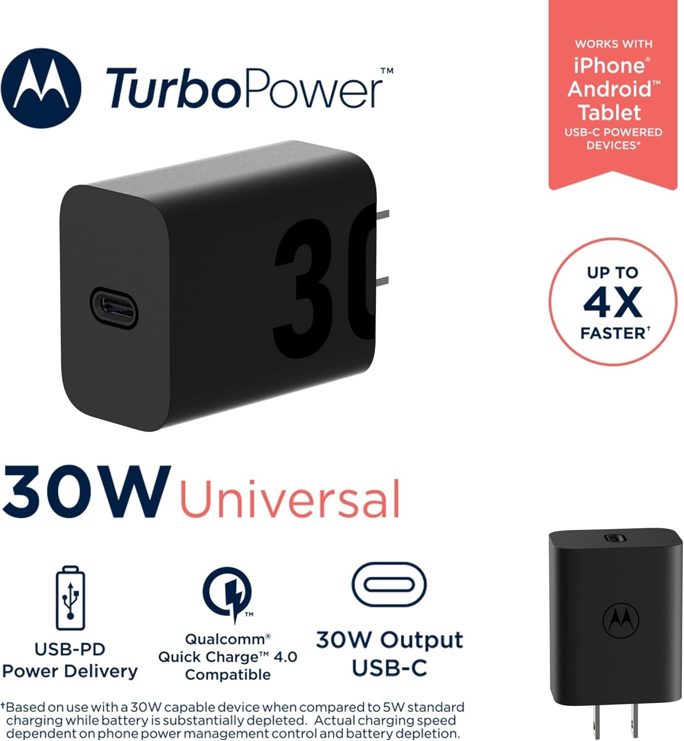 Motorola TurboPower 30 USB-C AC Power Supply Wall Charger (MC-301) - Black