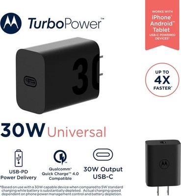 Motorola TurboPower 30 USB-C AC Power Supply Wall Charger (MC-301) - Black
