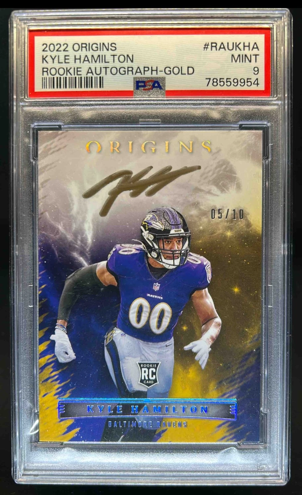 Kyle Hamilton Panini Origins Rookie Autographs #RAUKHA Gold