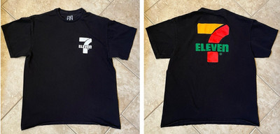 7-Eleven Shirt Men Size Large Black Graphic Tee Short Sleeve 100% Cotton T-Shirt