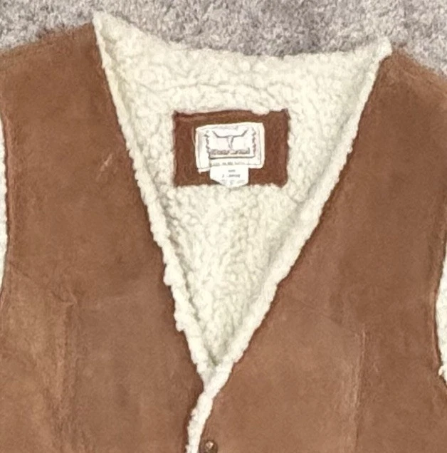 Vintage Steer Brand Leather Suede Vest Sherpa Lined Western Cowboy Size XL - Image 2 of 4