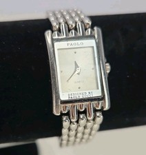 Vintage Paolo GUCCI Metal Silvertone Link Ladies Elegant Watch 7.5" Wrist *WORKS