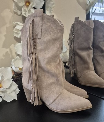 Moderne Damen-Stiefel mit Fransen Westernstiefel Cowboystiefel Gr. 40