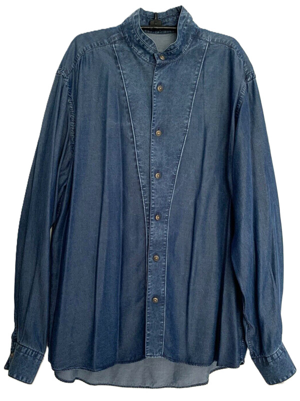 Acorn by Bob Goldfeder Blue Tencel Shirt Removable Embossed Button Strip - Sz M