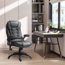 Image of Executive Office Chair with Massage and Heat PU Leather Reclining Chair, Black