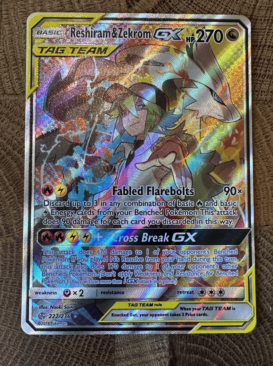 Reshiram & Zekrom GX (Full Art) 222/236 Sm-Cosmic Eclipse Holo NM Pokémon TCG
