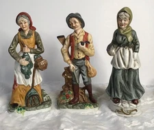 Vtg HOMCO Figurines - Old Women Fishing, Old Man Hunting, & Women w/ Basket