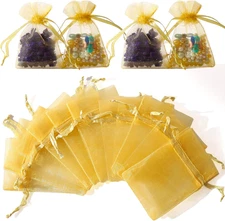 100Pcs Little Gold Organza Bags, 2X3Inch Mesh Jewelry Pouches Drawstring Empty S