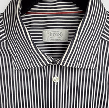 Eton Men Dress Shirt 16 Contemporary Fit Vintage Era Classic Oval Tag Striped